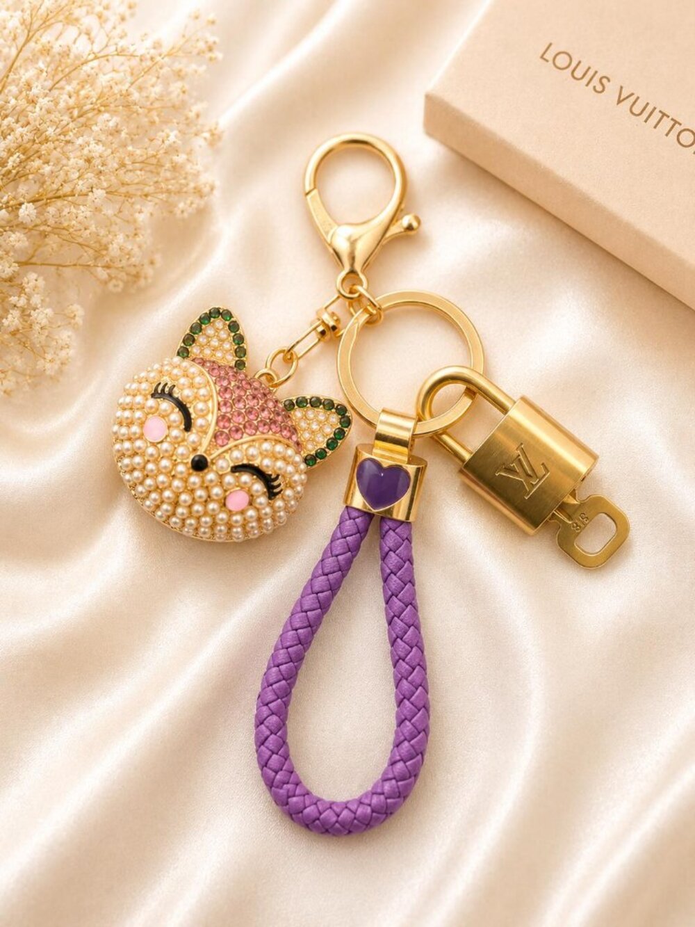 Authentic Louis Vuitton Padlock & Key Gold ✨ Unbranded Bunny Head Charm Keychain